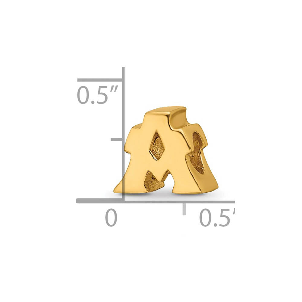 Alternate view of the Letter A Bead Charm in 14k Yellow Gold Plated Sterling Silver by The Black Bow Jewelry Co.