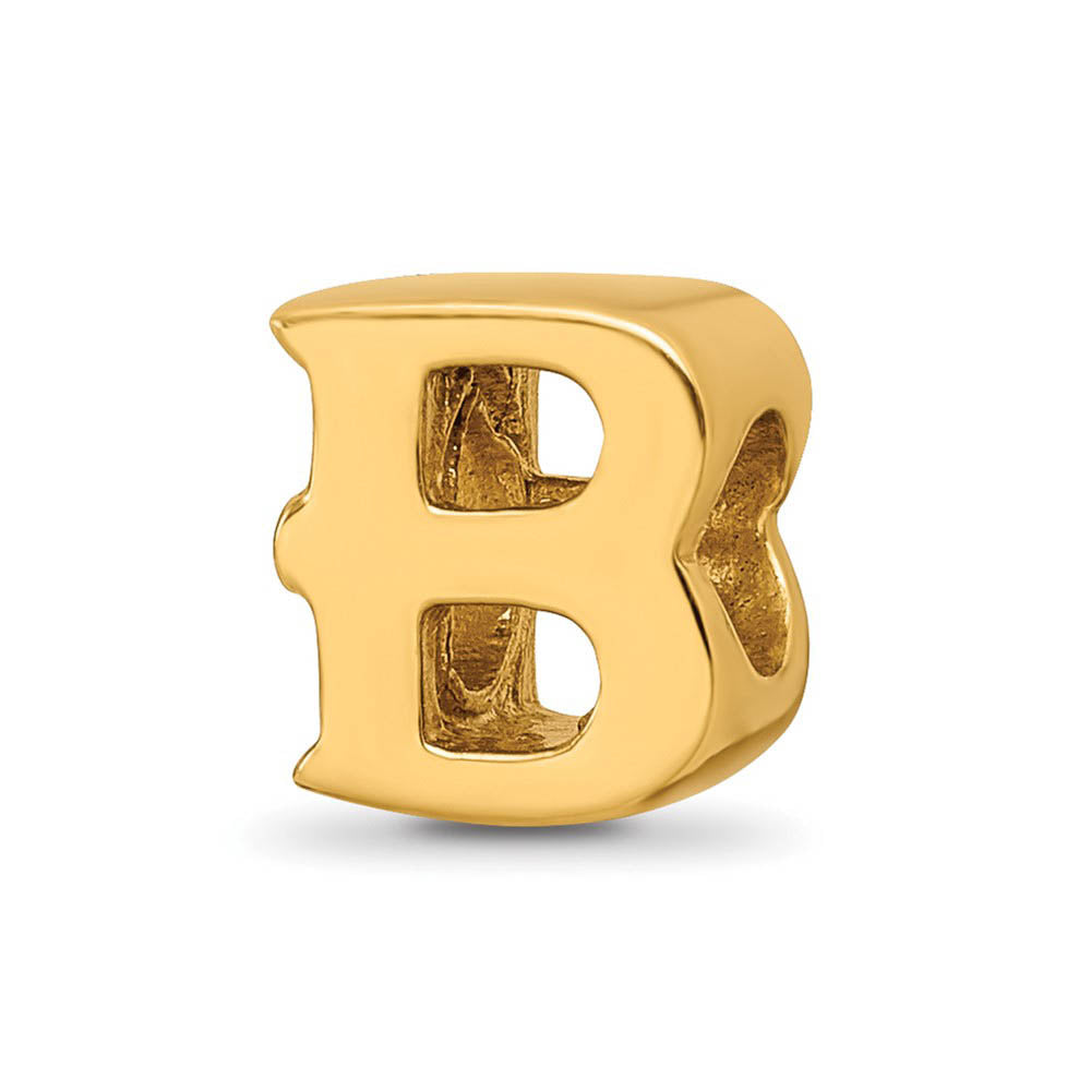Letter B Bead Charm in 14k Yellow Gold Plated Sterling Silver, Item B12314 by The Black Bow Jewelry Co.