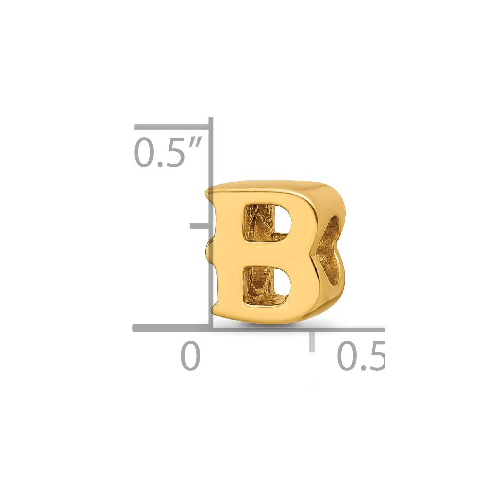 Alternate view of the Letter B Bead Charm in 14k Yellow Gold Plated Sterling Silver by The Black Bow Jewelry Co.