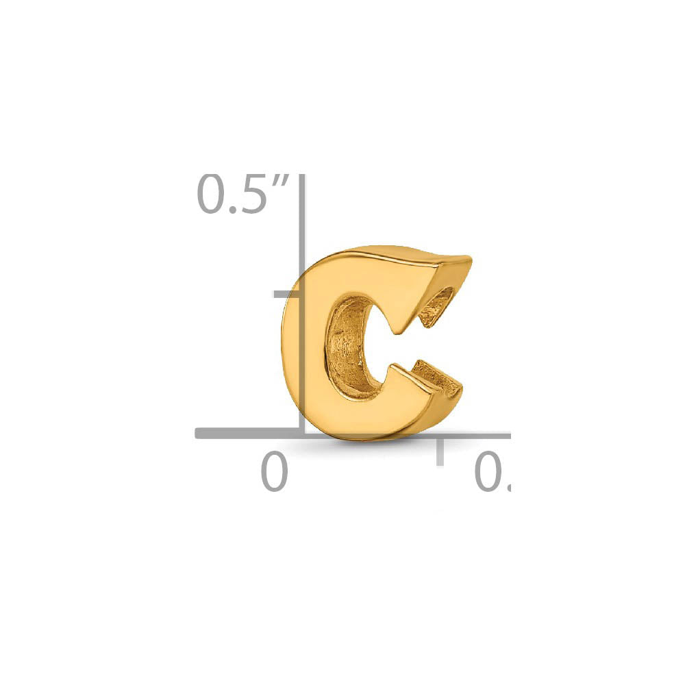 Alternate view of the Letter C Bead Charm in 14k Yellow Gold Plated Sterling Silver by The Black Bow Jewelry Co.