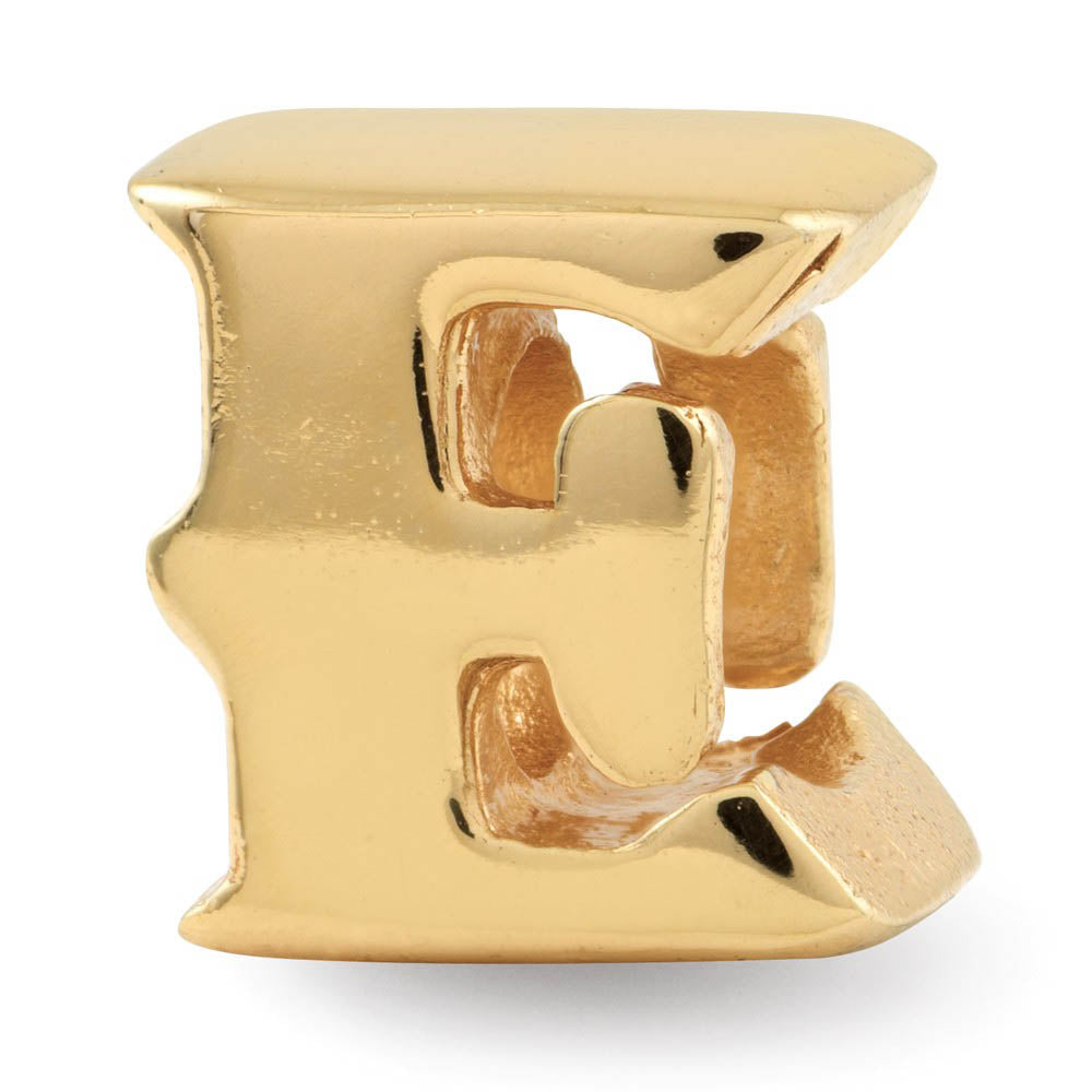 Letter E Bead Charm in 14k Yellow Gold Plated Sterling Silver, Item B12317 by The Black Bow Jewelry Co.