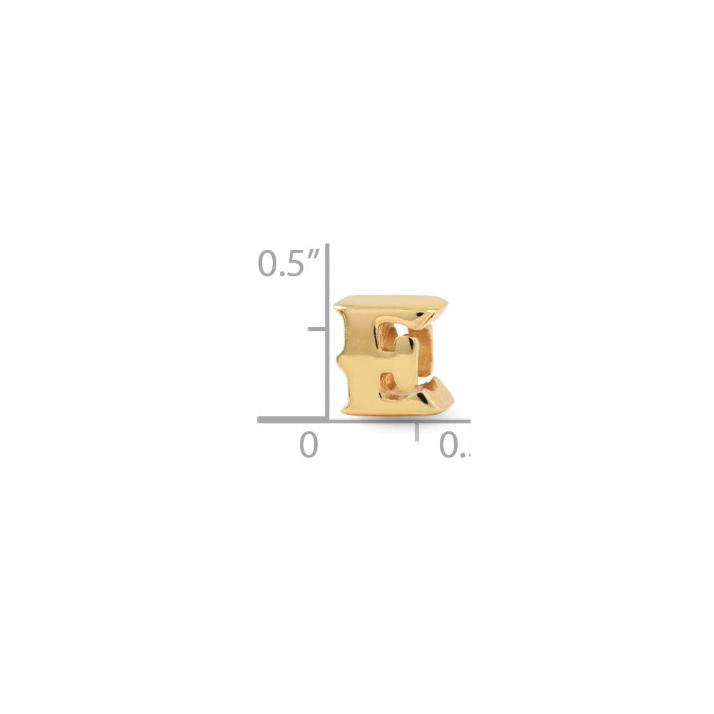 Alternate view of the Letter E Bead Charm in 14k Yellow Gold Plated Sterling Silver by The Black Bow Jewelry Co.
