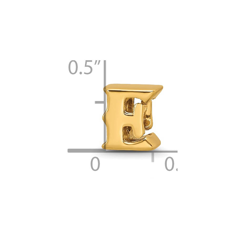 Alternate view of the Letter E Bead Charm in 14k Yellow Gold Plated Sterling Silver by The Black Bow Jewelry Co.