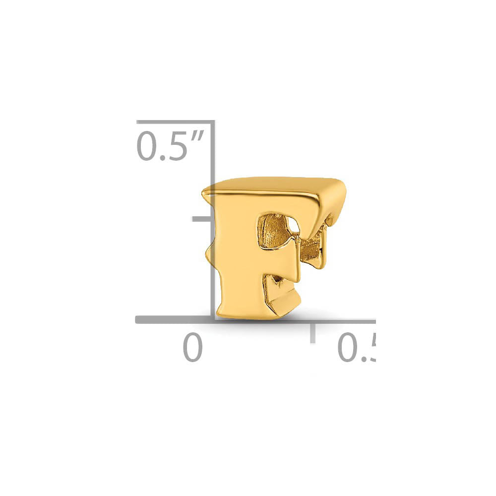 Alternate view of the Letter F Bead Charm in 14k Yellow Gold Plated Sterling Silver by The Black Bow Jewelry Co.