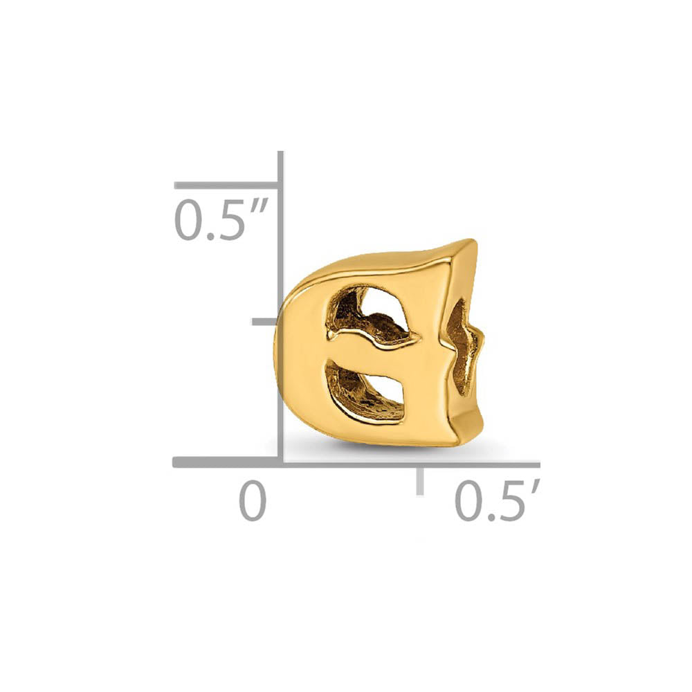 Alternate view of the Letter G Bead Charm in 14k Yellow Gold Plated Sterling Silver by The Black Bow Jewelry Co.