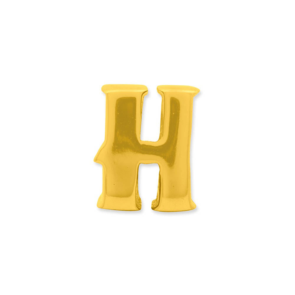 Alternate view of the Letter H Bead Charm in 14k Yellow Gold Plated Sterling Silver by The Black Bow Jewelry Co.