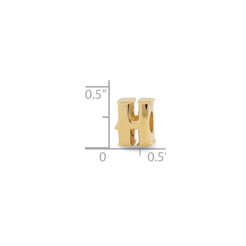 Alternate view of the Letter H Bead Charm in 14k Yellow Gold Plated Sterling Silver by The Black Bow Jewelry Co.