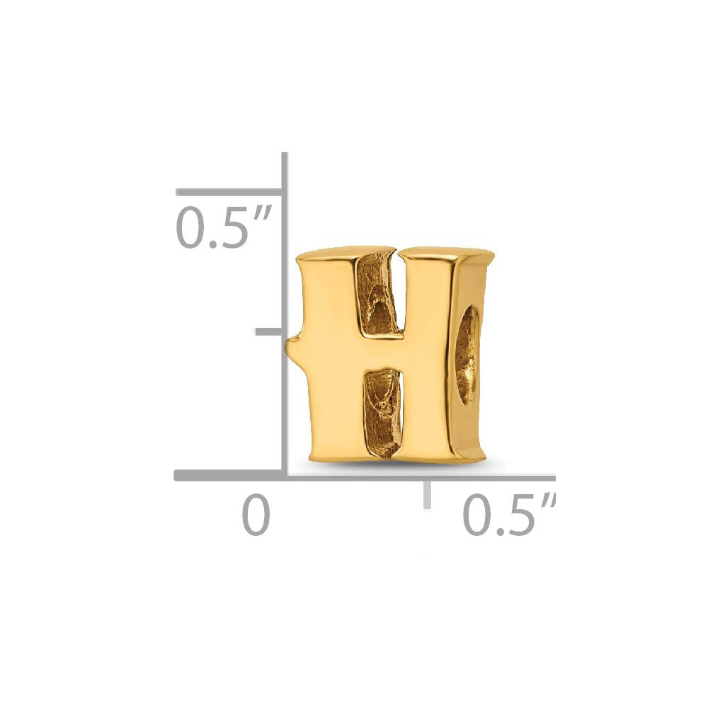 Alternate view of the Letter H Bead Charm in 14k Yellow Gold Plated Sterling Silver by The Black Bow Jewelry Co.