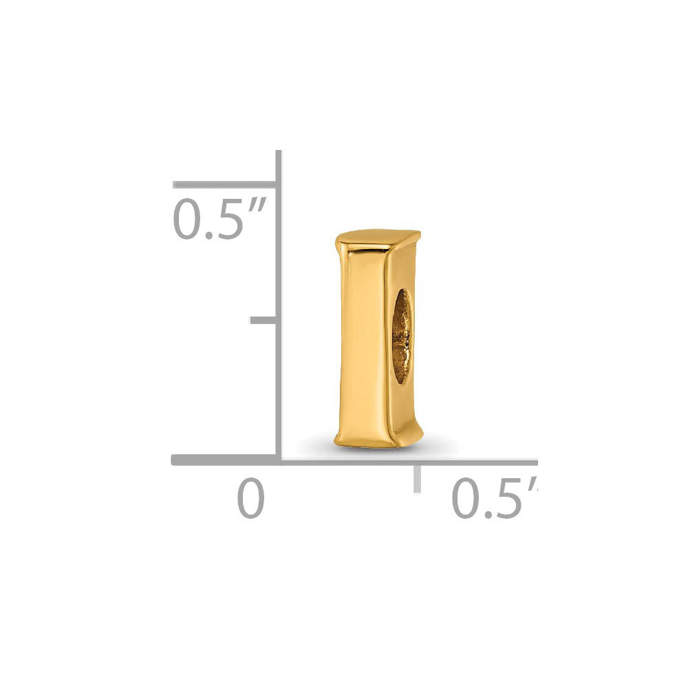 Alternate view of the Letter I Bead Charm in 14k Yellow Gold Plated Sterling Silver by The Black Bow Jewelry Co.