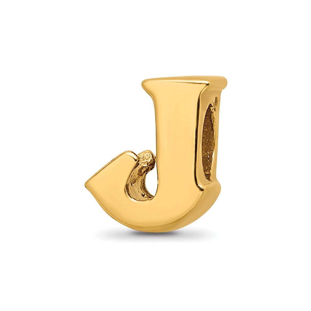 Letter J Bead Charm in 14k Yellow Gold Plated Sterling Silver, Item B12322 by The Black Bow Jewelry Co.
