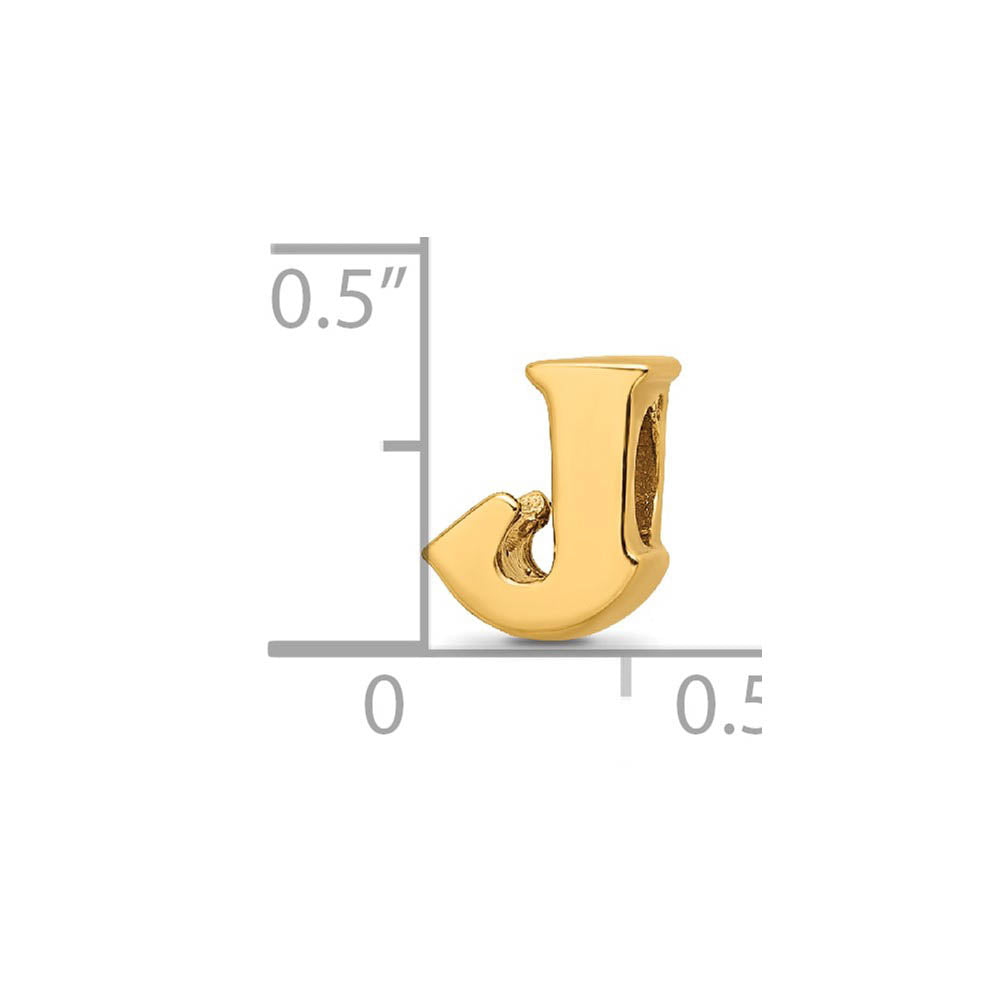 Alternate view of the Letter J Bead Charm in 14k Yellow Gold Plated Sterling Silver by The Black Bow Jewelry Co.