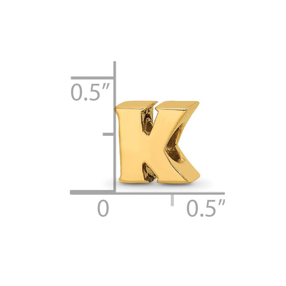 Alternate view of the Letter K Bead Charm in 14k Yellow Gold Plated Sterling Silver by The Black Bow Jewelry Co.