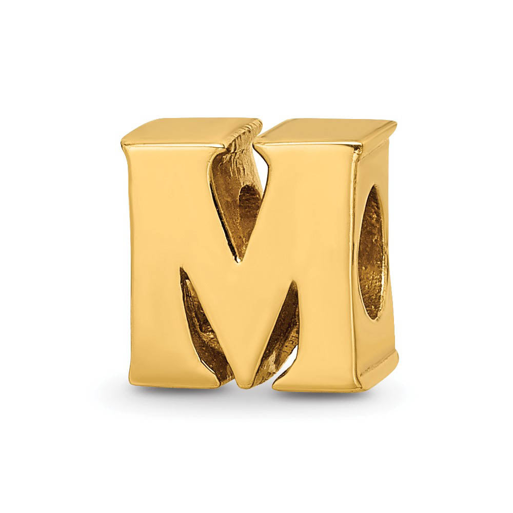 Letter M Bead Charm in 14k Yellow Gold Plated Sterling Silver, Item B12325 by The Black Bow Jewelry Co.