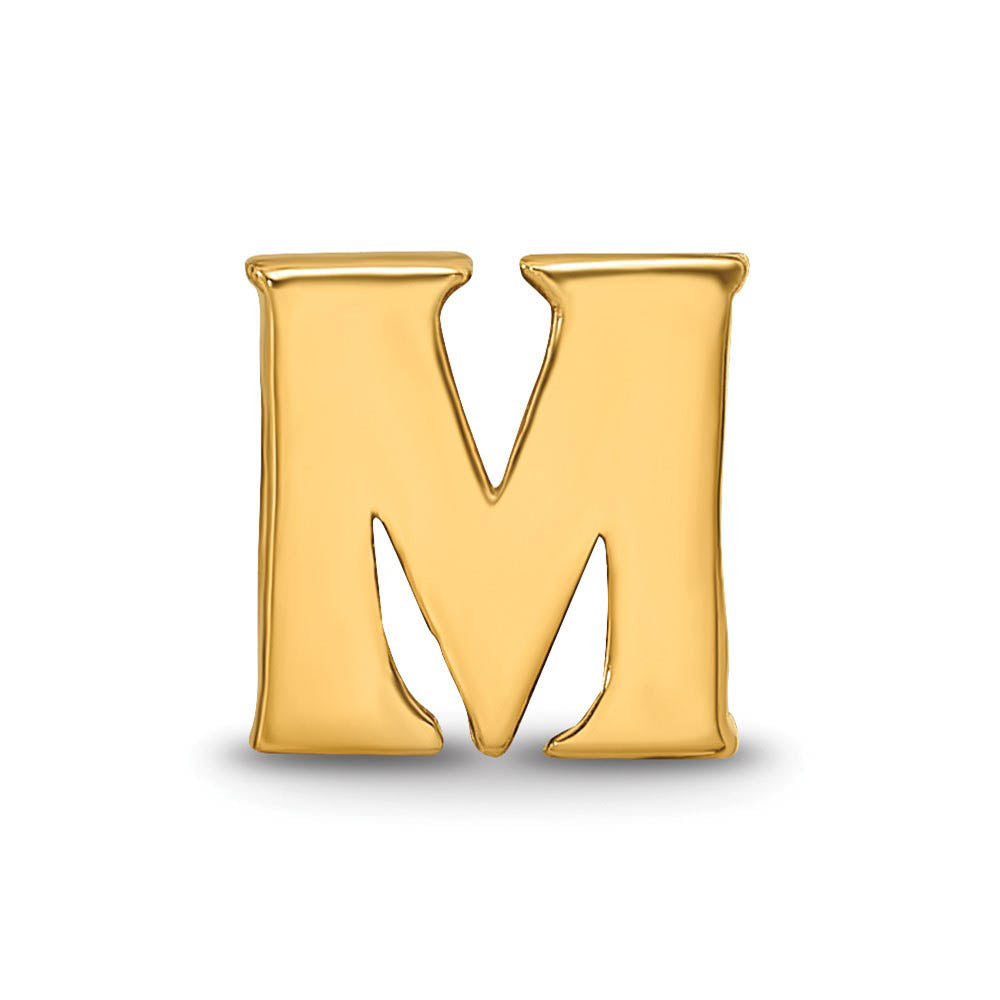 Alternate view of the Letter M Bead Charm in 14k Yellow Gold Plated Sterling Silver by The Black Bow Jewelry Co.