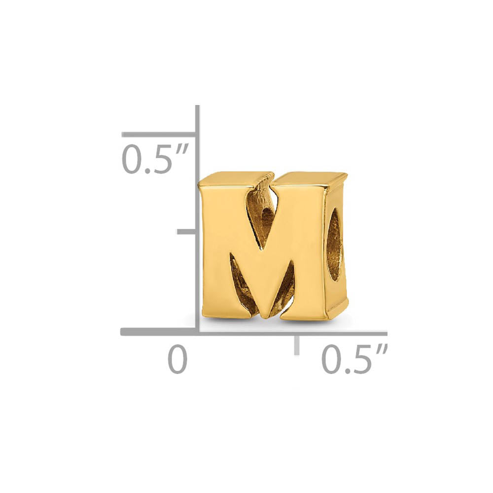 Alternate view of the Letter M Bead Charm in 14k Yellow Gold Plated Sterling Silver by The Black Bow Jewelry Co.