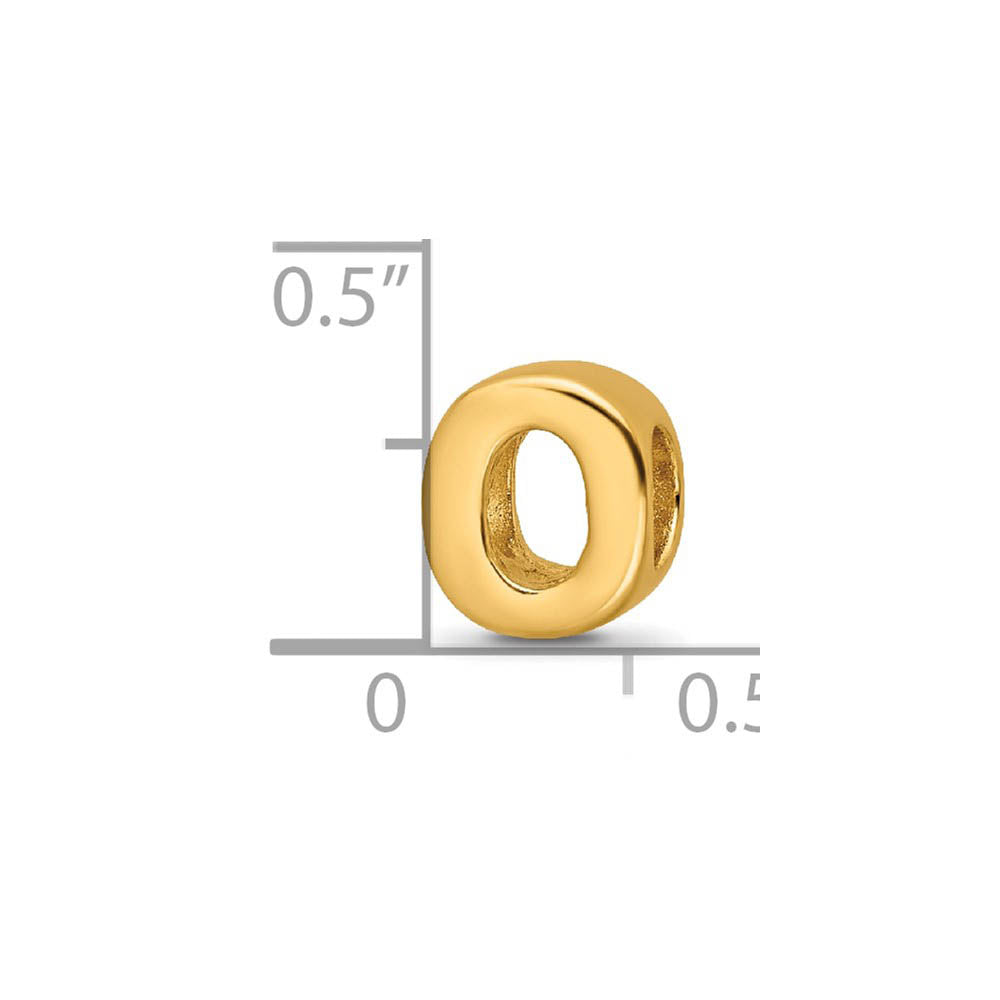 Alternate view of the Letter O Bead Charm in 14k Yellow Gold Plated Sterling Silver by The Black Bow Jewelry Co.