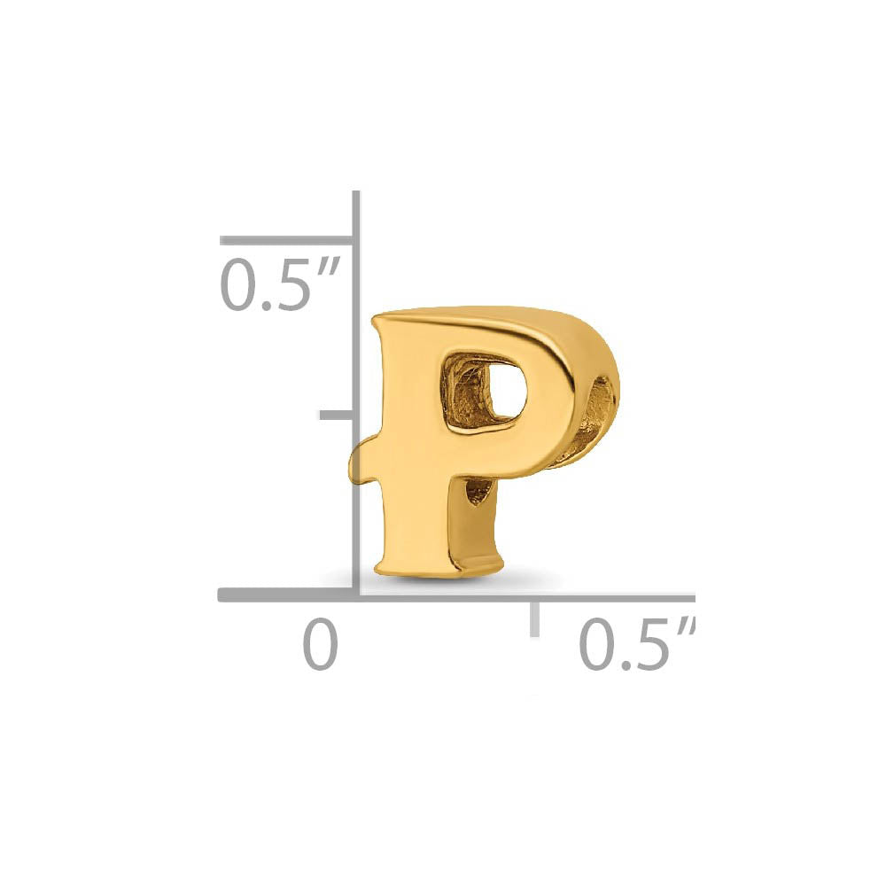 Alternate view of the Letter P Bead Charm in 14k Yellow Gold Plated Sterling Silver by The Black Bow Jewelry Co.