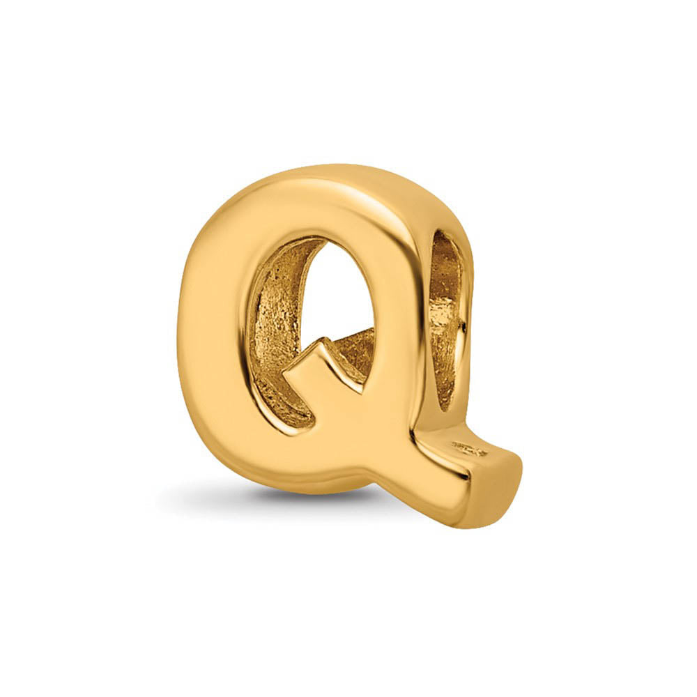 Letter Q Bead Charm in 14k Yellow Gold Plated Sterling Silver, Item B12329 by The Black Bow Jewelry Co.