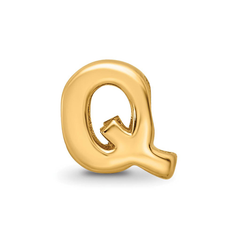 Alternate view of the Letter Q Bead Charm in 14k Yellow Gold Plated Sterling Silver by The Black Bow Jewelry Co.