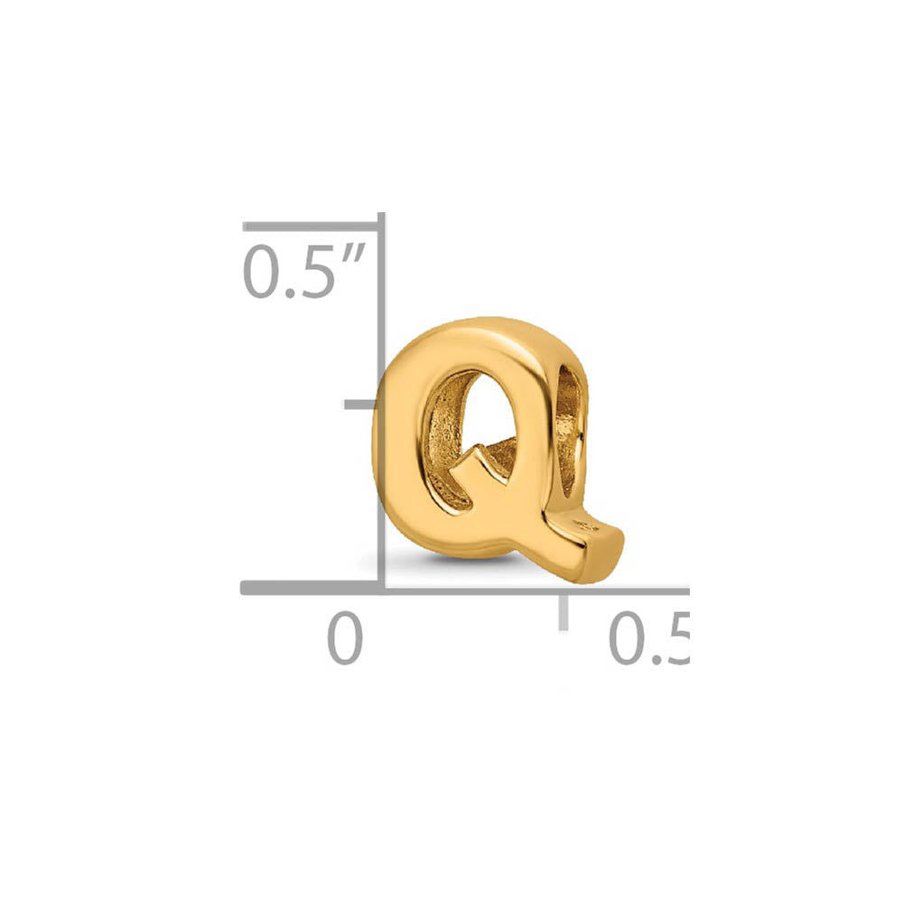 Alternate view of the Letter Q Bead Charm in 14k Yellow Gold Plated Sterling Silver by The Black Bow Jewelry Co.