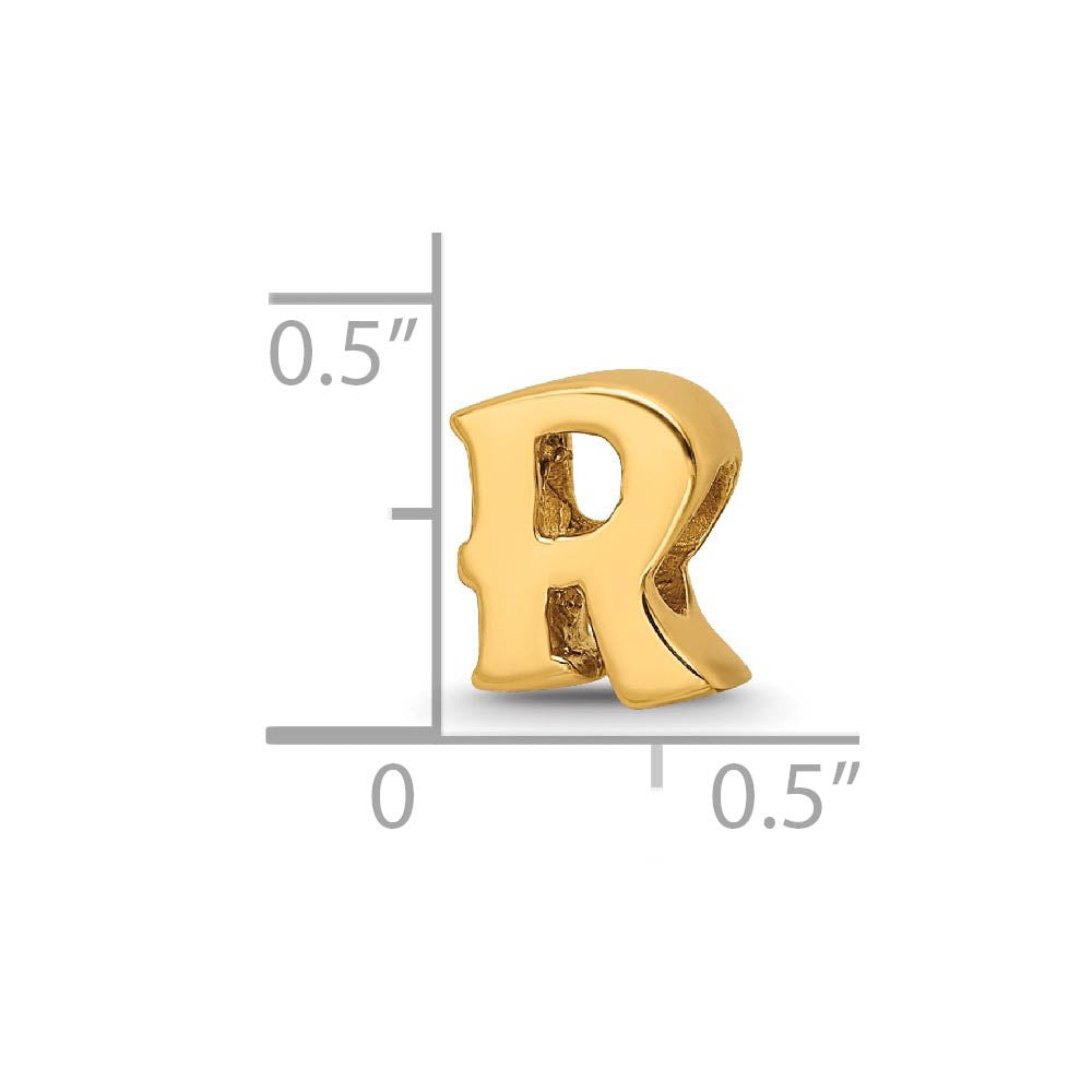 Alternate view of the Letter R Bead Charm in 14k Yellow Gold Plated Sterling Silver by The Black Bow Jewelry Co.