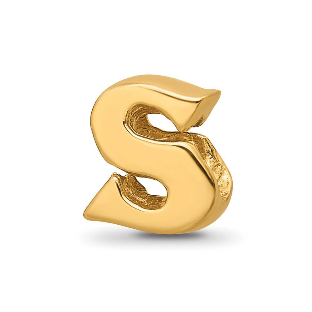 Letter S Bead Charm in 14k Yellow Gold Plated Sterling Silver, Item B12331 by The Black Bow Jewelry Co.