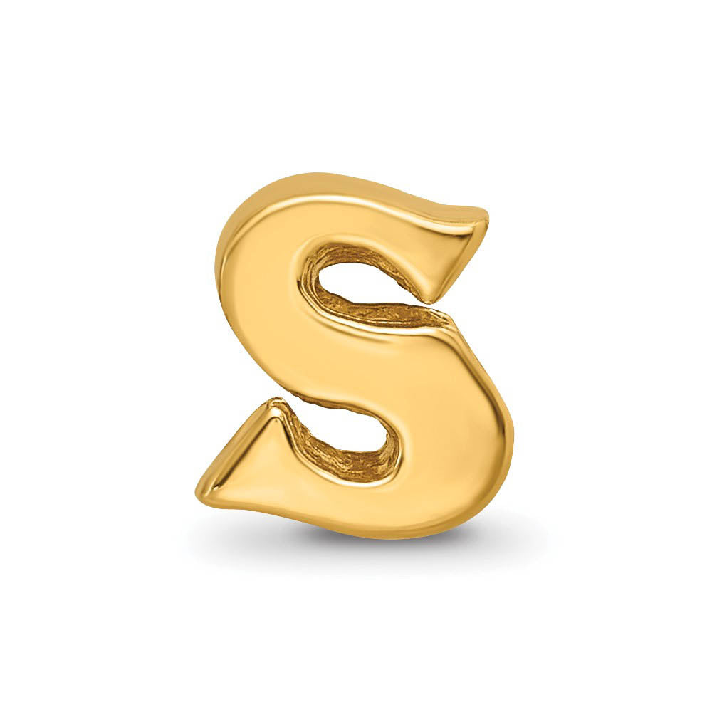 Alternate view of the Letter S Bead Charm in 14k Yellow Gold Plated Sterling Silver by The Black Bow Jewelry Co.