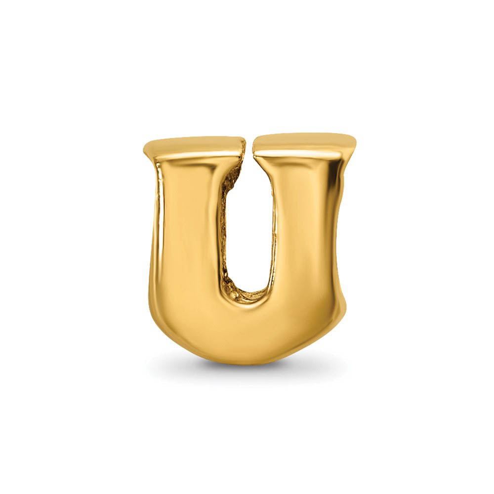 Alternate view of the Letter U Bead Charm in 14k Yellow Gold Plated Sterling Silver by The Black Bow Jewelry Co.