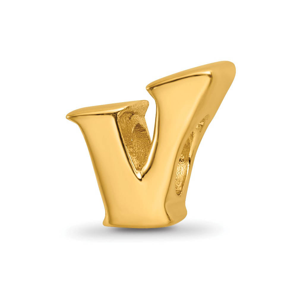 Letter V Bead Charm in 14k Yellow Gold Plated Sterling Silver, Item B12334 by The Black Bow Jewelry Co.
