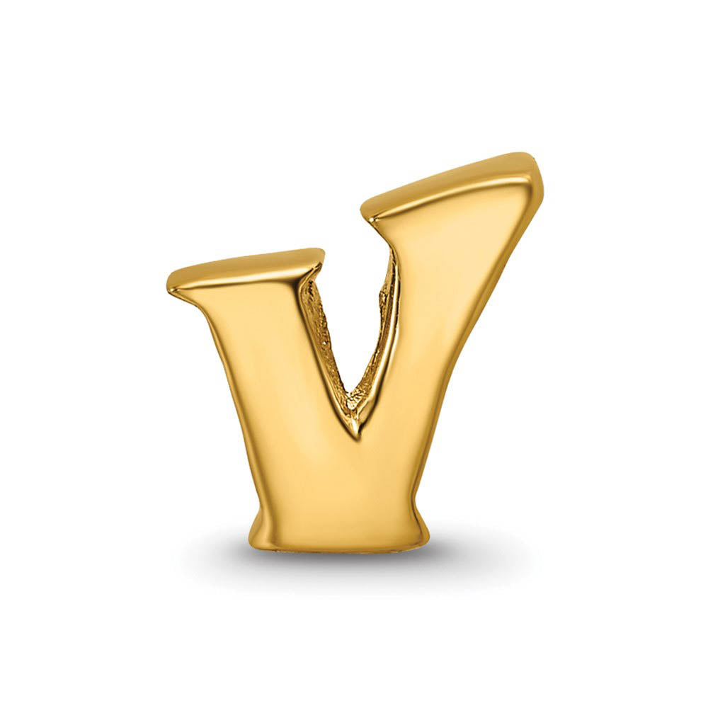 Alternate view of the Letter V Bead Charm in 14k Yellow Gold Plated Sterling Silver by The Black Bow Jewelry Co.