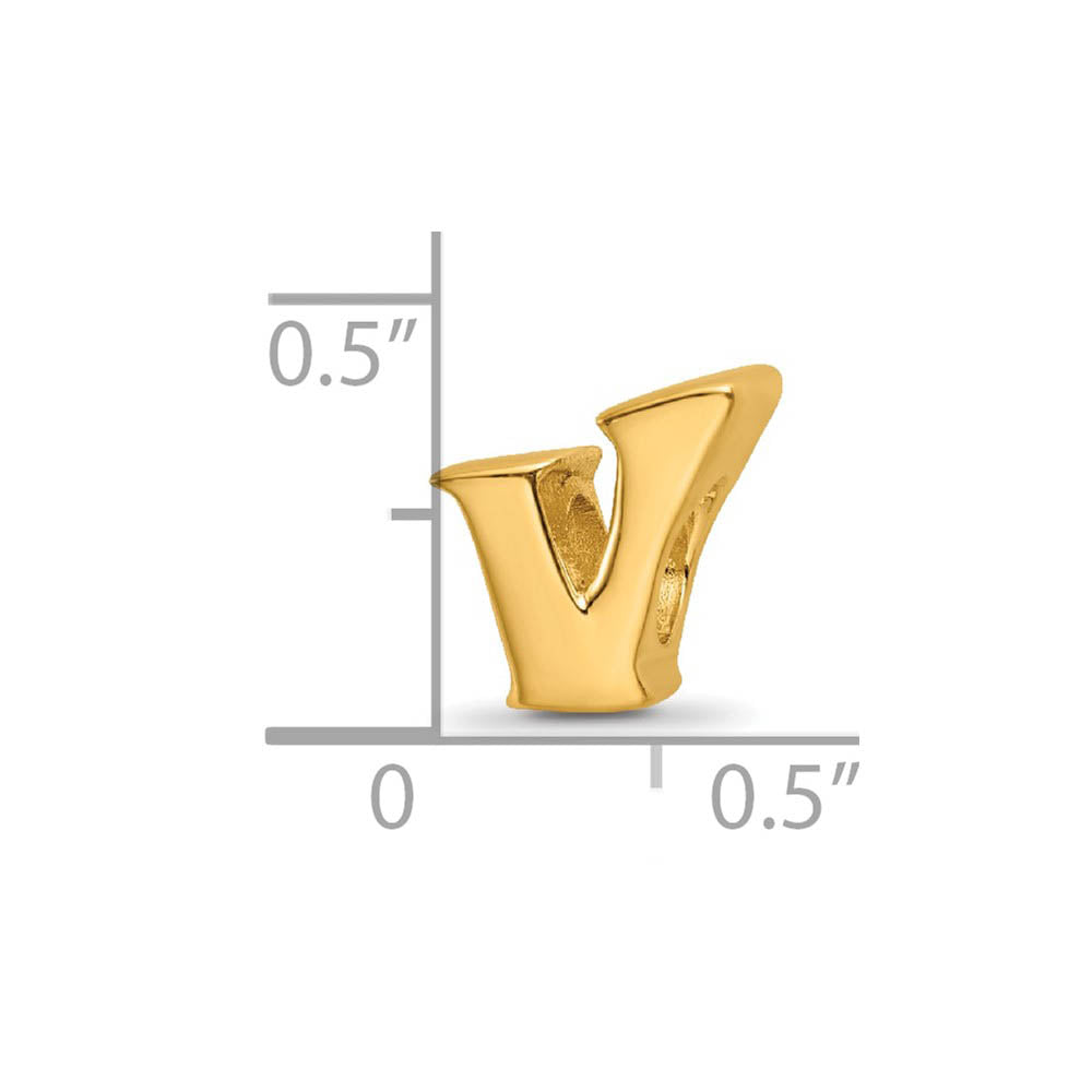 Alternate view of the Letter V Bead Charm in 14k Yellow Gold Plated Sterling Silver by The Black Bow Jewelry Co.