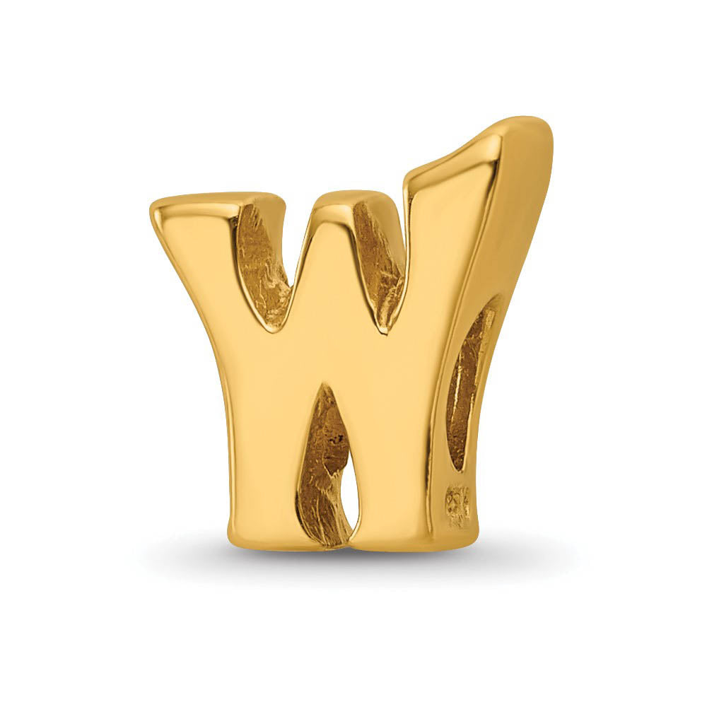 Letter W Bead Charm in 14k Yellow Gold Plated Sterling Silver, Item B12335 by The Black Bow Jewelry Co.