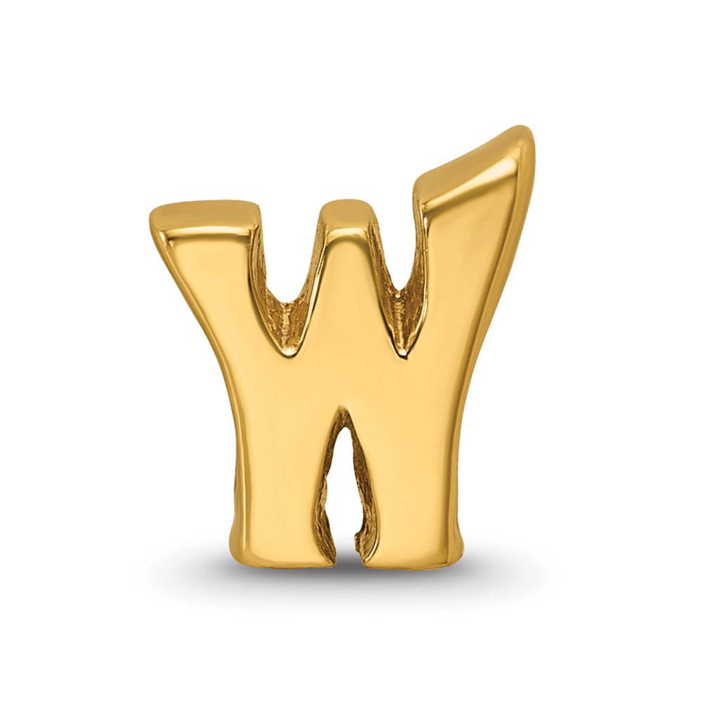 Alternate view of the Letter W Bead Charm in 14k Yellow Gold Plated Sterling Silver by The Black Bow Jewelry Co.