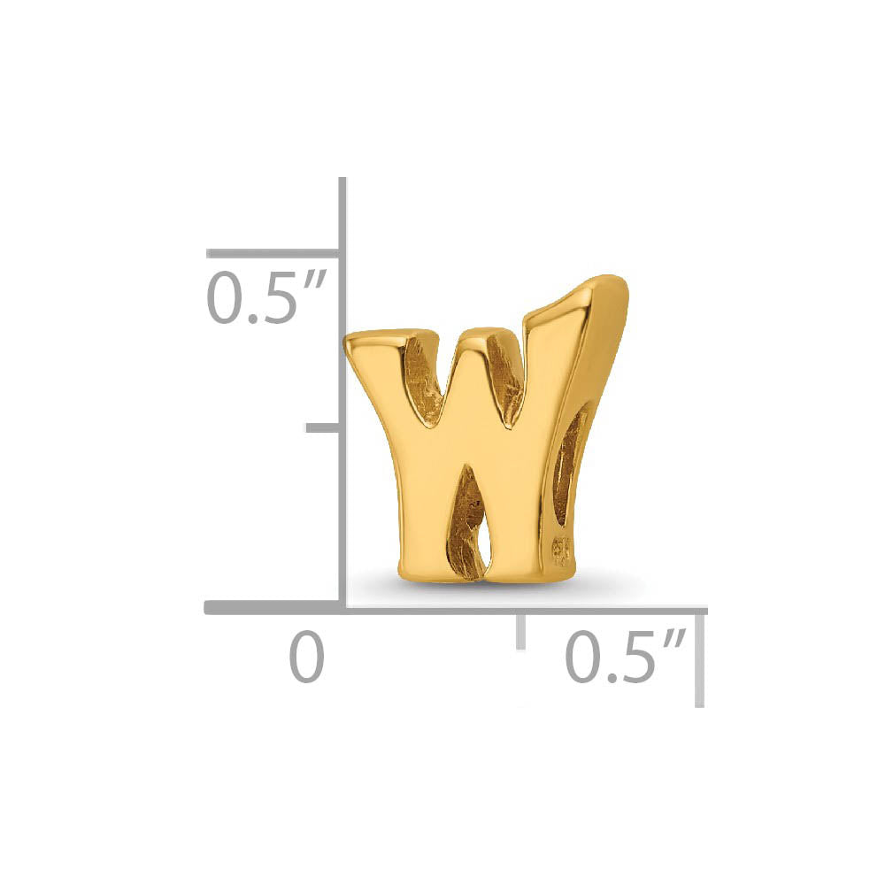 Alternate view of the Letter W Bead Charm in 14k Yellow Gold Plated Sterling Silver by The Black Bow Jewelry Co.
