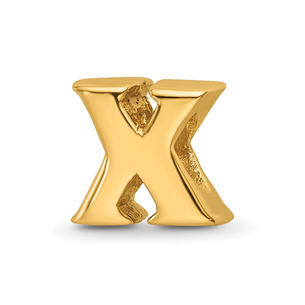 Letter X Bead Charm in 14k Yellow Gold Plated Sterling Silver, Item B12336 by The Black Bow Jewelry Co.