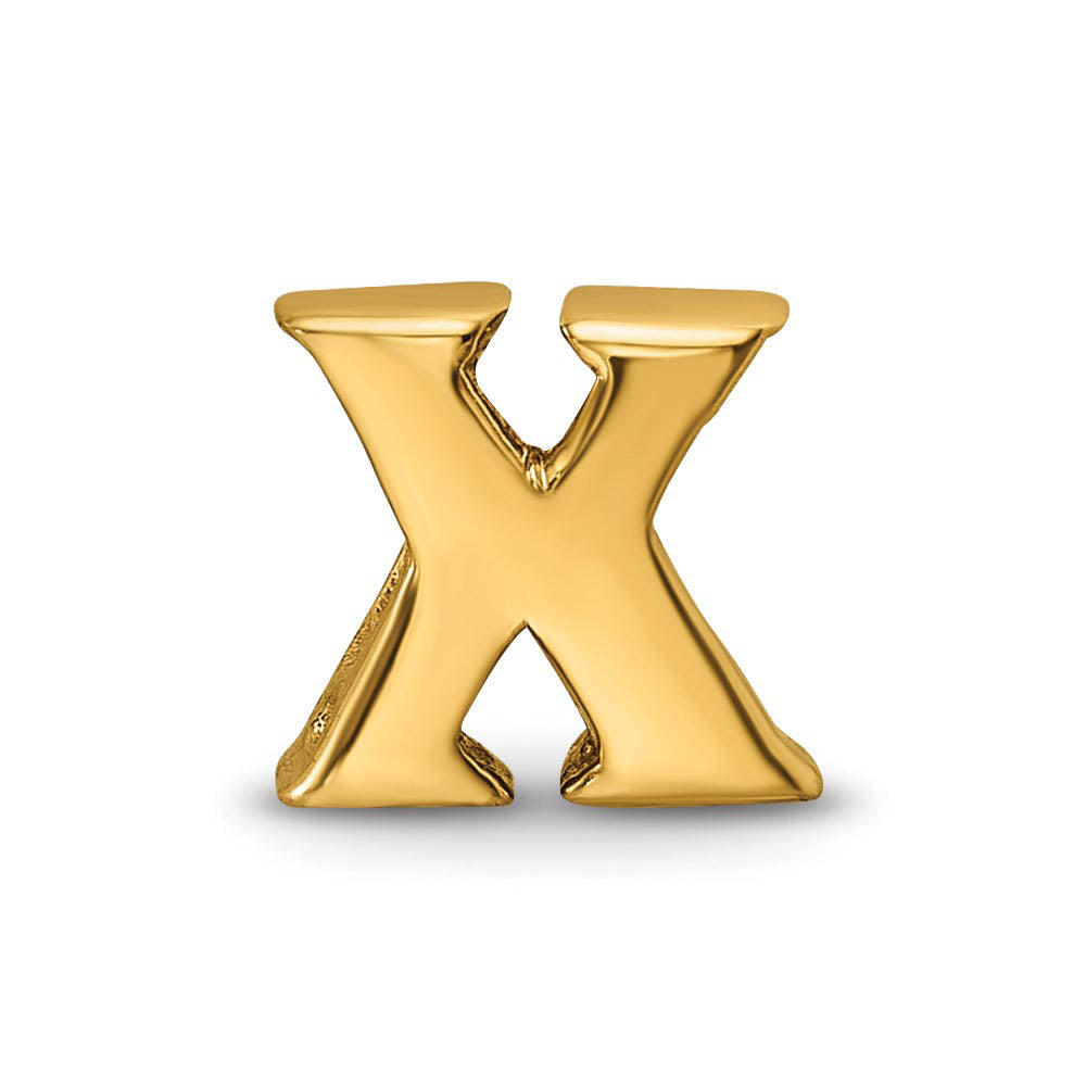 Alternate view of the Letter X Bead Charm in 14k Yellow Gold Plated Sterling Silver by The Black Bow Jewelry Co.