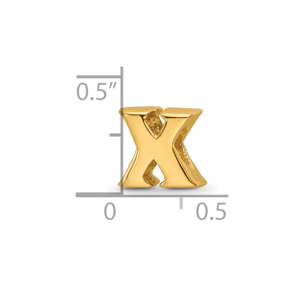 Alternate view of the Letter X Bead Charm in 14k Yellow Gold Plated Sterling Silver by The Black Bow Jewelry Co.
