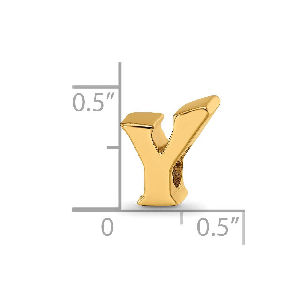 Alternate view of the Letter Y Bead Charm in 14k Yellow Gold Plated Sterling Silver by The Black Bow Jewelry Co.