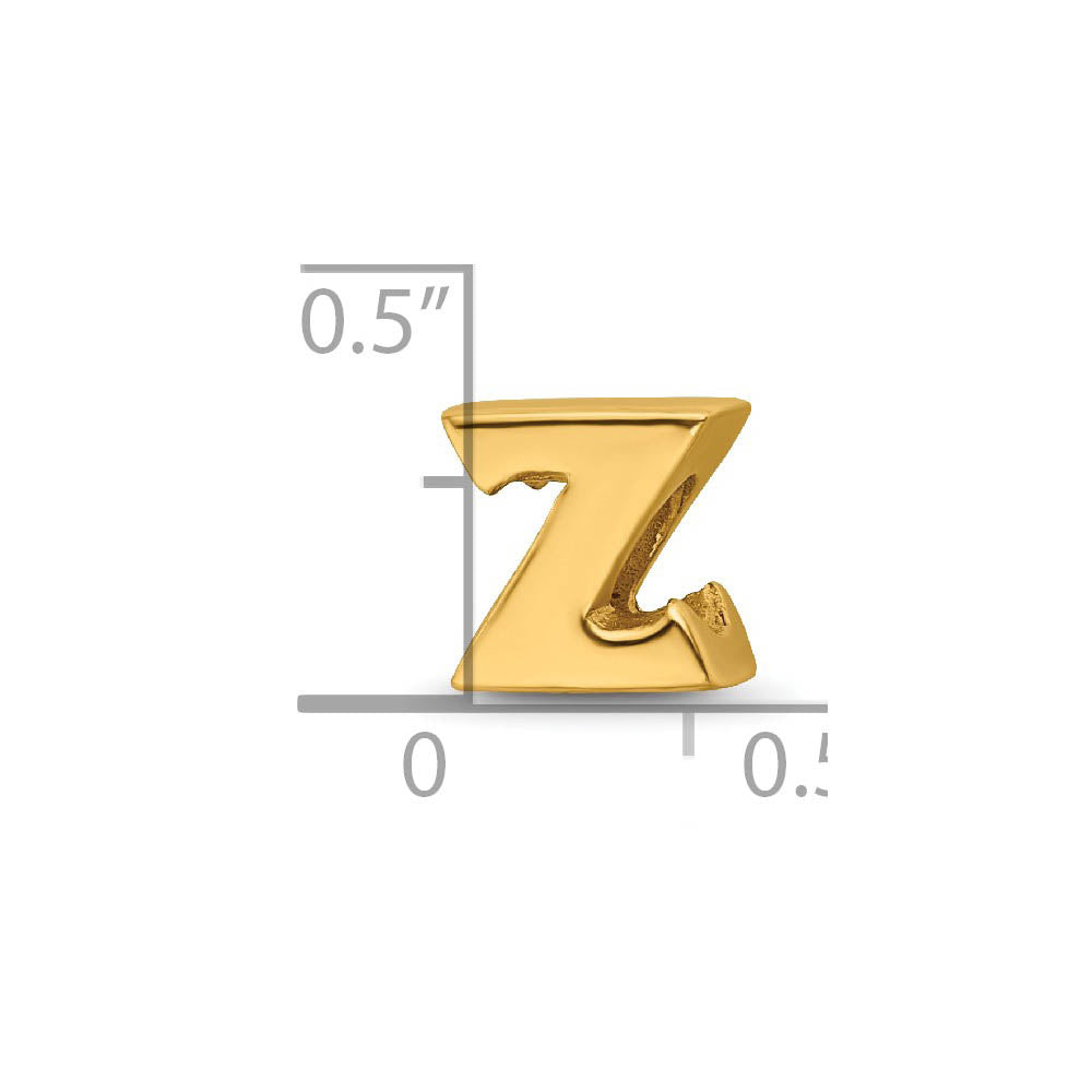 Alternate view of the Letter Z Bead Charm in 14k Yellow Gold Plated Sterling Silver by The Black Bow Jewelry Co.