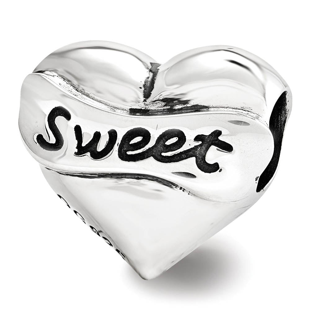 Sterling Silver & Pink Crystal Sweet 16 Double Sided Heart Bead Charm, Item B12341 by The Black Bow Jewelry Co.