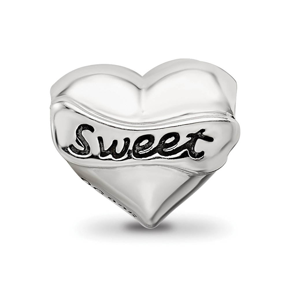 Alternate view of the Sterling Silver & Pink Crystal Sweet 16 Double Sided Heart Bead Charm by The Black Bow Jewelry Co.
