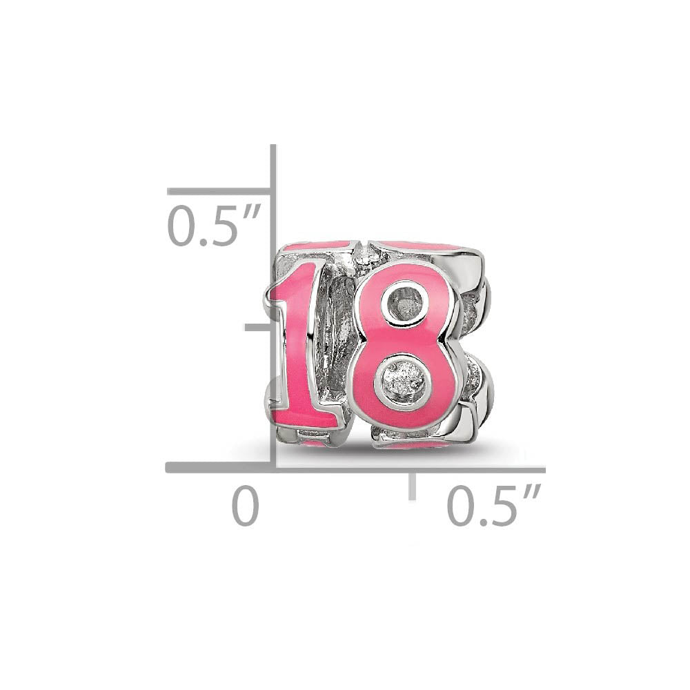 Alternate view of the Sterling Silver Pink Enameled Number 18 3-Sided Bead Charm by The Black Bow Jewelry Co.