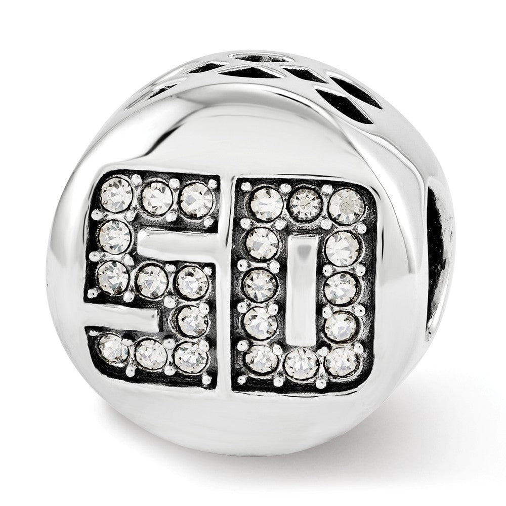 Sterling Silver with White Crystals Fantastic 50 Bead Charm, Item B12344 by The Black Bow Jewelry Co.