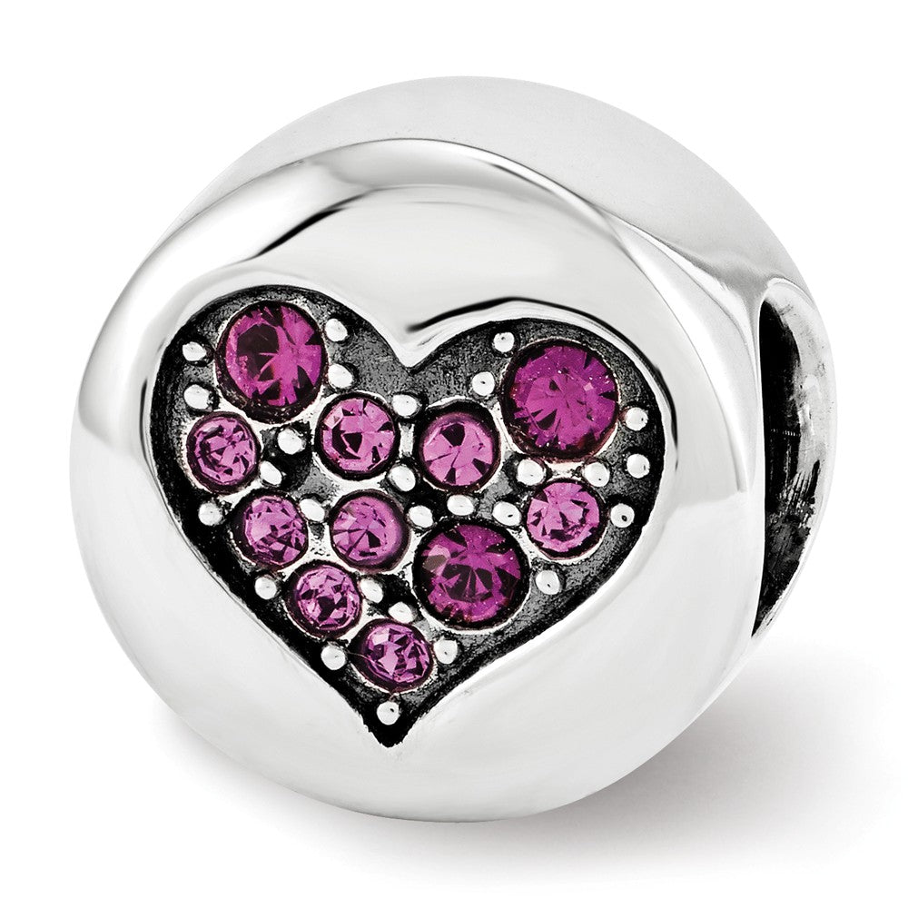 Sterling Silver with Purple Crystals February Heart Peace Bead Charm, Item B12346 by The Black Bow Jewelry Co.
