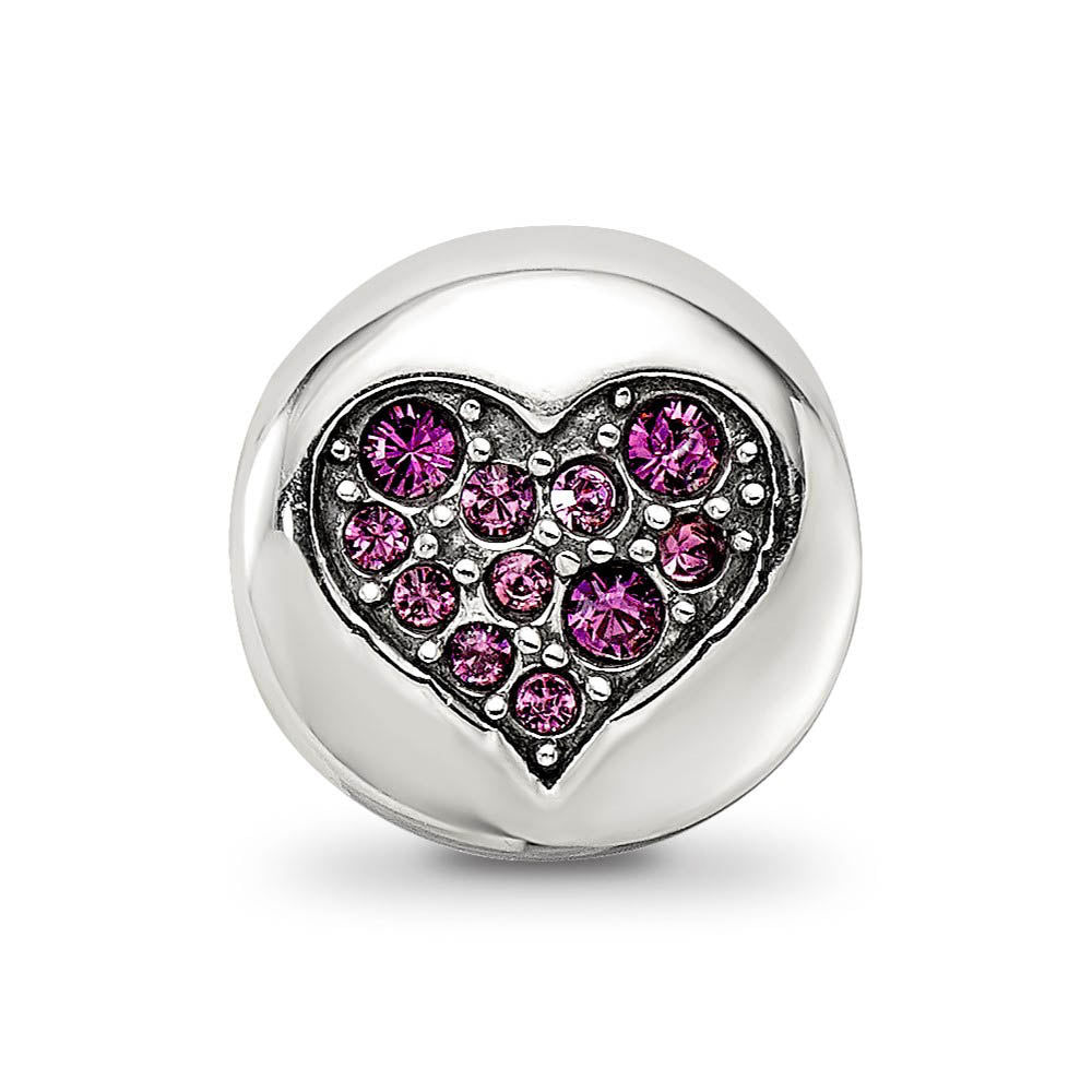 Alternate view of the Sterling Silver with Purple Crystals February Heart Peace Bead Charm by The Black Bow Jewelry Co.