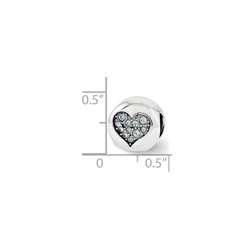 Alternate view of the Sterling Silver with Light Blue Crystals March Heart Courage Bead Charm by The Black Bow Jewelry Co.