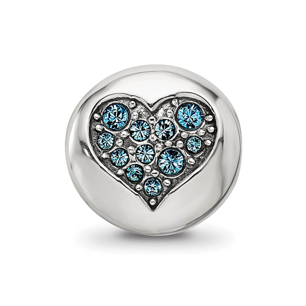 Alternate view of the Sterling Silver with Light Blue Crystals March Heart Courage Bead Charm by The Black Bow Jewelry Co.