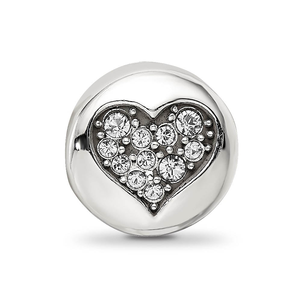 Alternate view of the Sterling Silver with White Crystals April Heart Love Bead Charm by The Black Bow Jewelry Co.