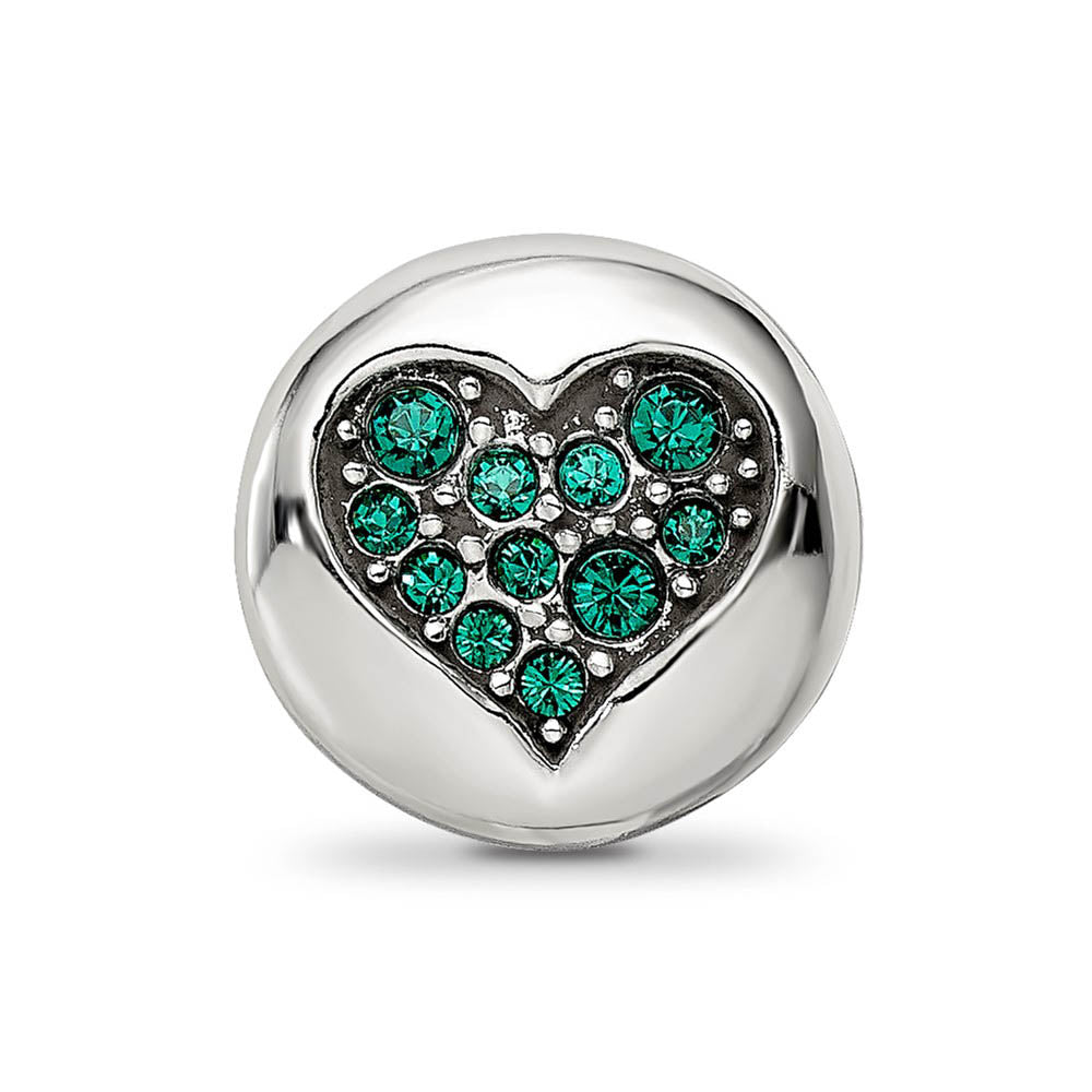Alternate view of the May Green Heart Success Sterling Silver & Crystal Bead Charm by The Black Bow Jewelry Co.