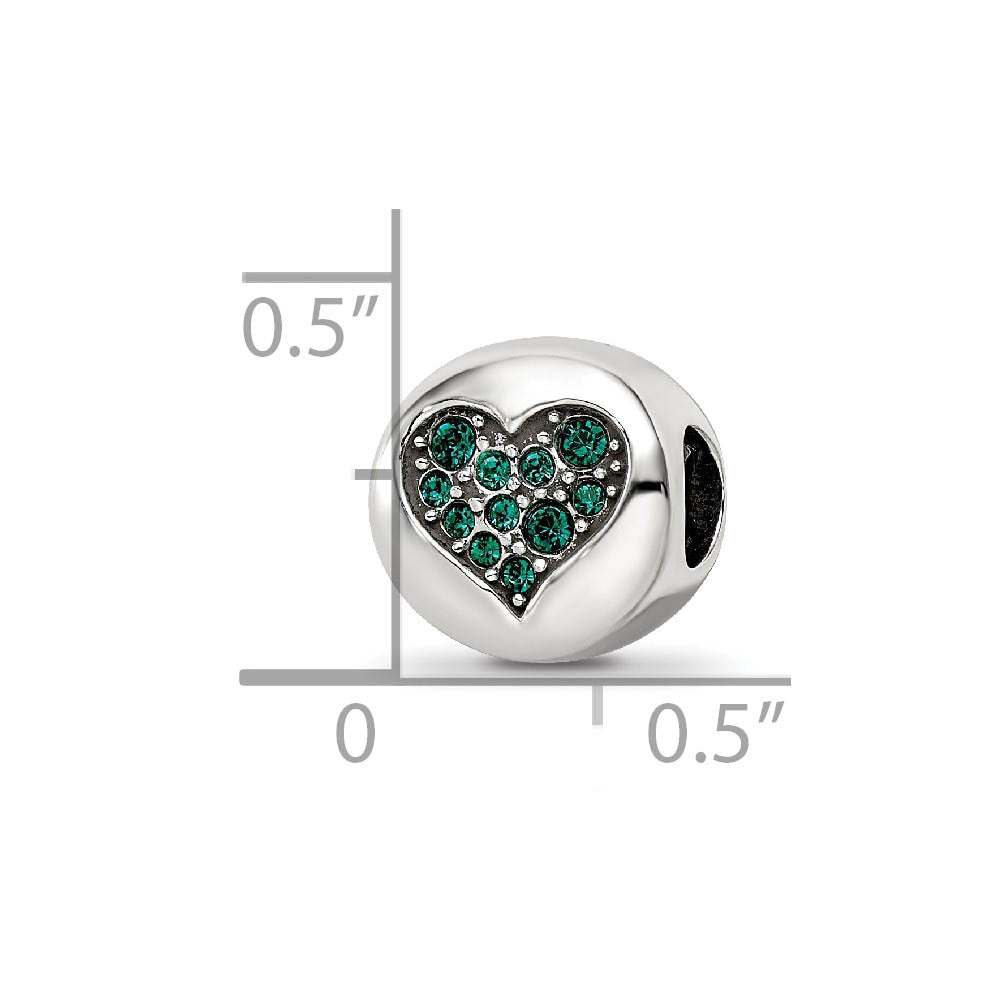 Alternate view of the May Green Heart Success Sterling Silver & Crystal Bead Charm by The Black Bow Jewelry Co.